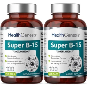 Health Genesis Super B-15 Complex 100 Vegetarian Capsules - 2 Pack - Picture 1 of 3