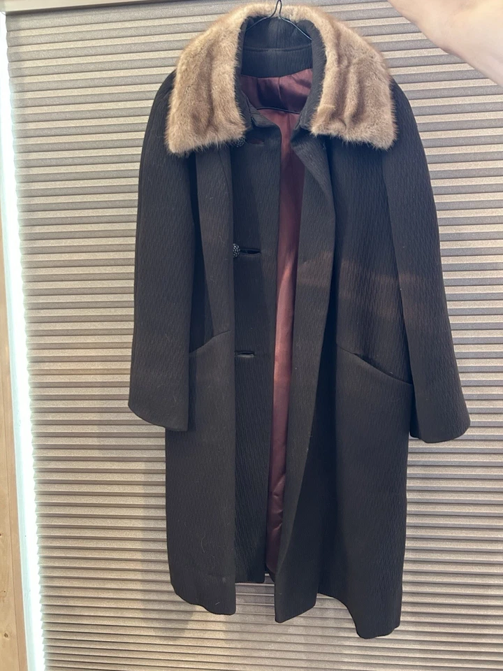 Abrigo de Colección Años 50-60 Forstmann Lana Texturizada Boucle Columpio Cuello de Piel Para Mujer M Foto 1 de 4