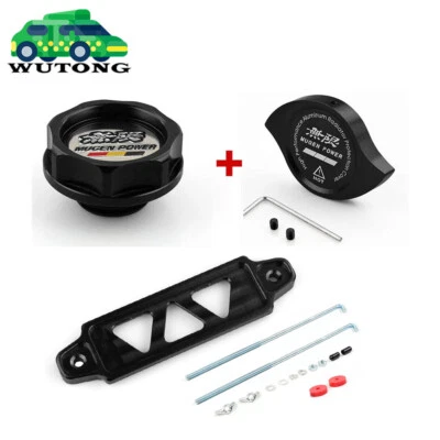 Black JDM Oil Filler Cap Radiator Cap Battery Tie Down w/ 10" J-Hooks For Honda Foto 1 de 4