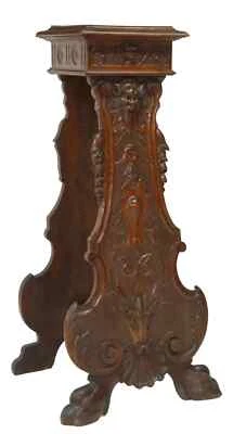 Antiguo pedestal, soporte, salón, renacimiento italiano de nogal, ¡finales de 1800! Foto 1 de 4