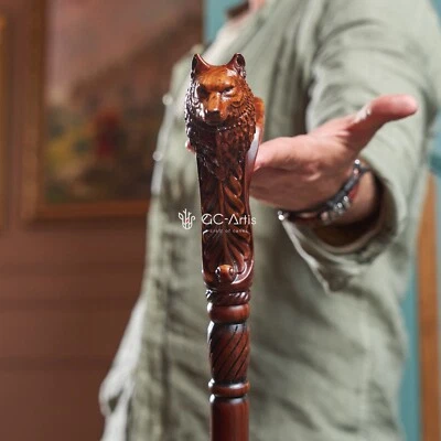 Bastón de madera con bastón de lobo, accesorio ergonómico cómodo mejor idea de regalo Foto 1 de 4