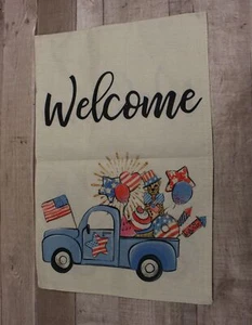 Welcome Vertical Double Sided Burlap 4th of July Garden Flag - New - Picture 1 of 3