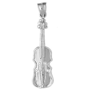 Rhodium Plated 925 Sterling Silver Violin Pendant