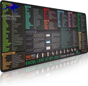 Excel Shortcut Keys Mouse Pad Extended Large XL Cheat Sheet Gaming PC Office - Picture 1 of 12