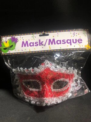 Exquisite Masquerade Mask w/Rhinestones, Glitter & Lace-Red& Silver - Image 1 of 4