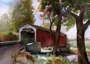 Impresiones en acuarela de Erb's Covered Bridge, condado de Lititz Lancaster PA. James Mann - Imagen 1 de 2