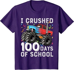 100 Days Of School Monster Truck 100th Day Of School Youth Unisex T-shirt - Picture 1 of 6