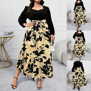 Womens Floral Long Sleeve Long Dress Square Neck Holiday Beach Swing Dresses - Picture 1 of 14