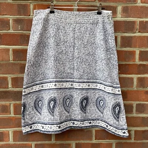Fat Face A-Line Skirt UK Size 14 White Blue Midi 100% Cotton Abstract Size Zip - Picture 1 of 5