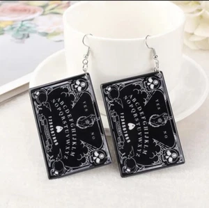 Black Acrylic Ouija Board Dangle Earrings Supernatural Wiccan Gothic - Picture 1 of 4