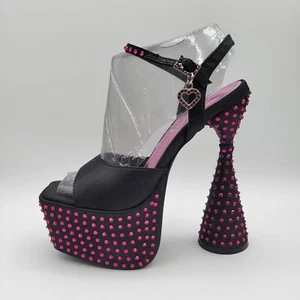 Sugar Thrillz Pumps Women's 6M Pink Black Rhinestones Heart Charm Platform Heels - Picture 1 of 18