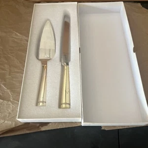 Reed Barton Cake Knife & Server Luxe Collection Facets Gold Tone Dessert Steel - Picture 1 of 11
