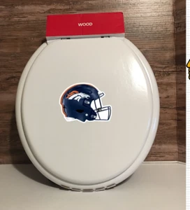 Denver Broncos Wood Standard Toilet Seat White Man Cave Bathroom Team Helmet - Picture 1 of 1
