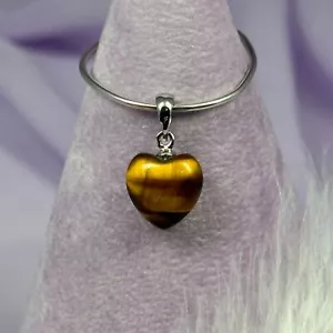 925 Silver Gold Tigers Eye crystal heart pendant 1.5g SN52372 - Picture 1 of 4
