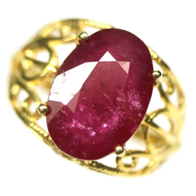 Gemstone 10 x 15 mm. Red Ruby Jewelry Ring 925 Silver 18K Gold Size 8.25 - Image 1 of 4