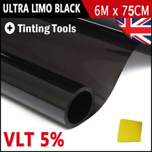 CAR WINDOW TINT FILM KIT TINTING SUPER DARK BLACK LIMO 5% 75CM x 6M UK