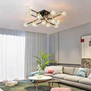 Chandeliers,Black and Gold Ceiling Light Fixture 13-Light Modern Crystal Sputnik - Picture 1 of 12