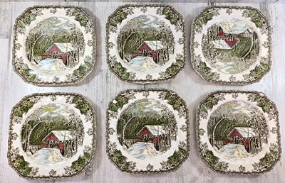 Johnson Brothers Friendly Village The Covered Bridge 6 Square Salad Plates - Image 1 of 4