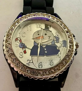 Pupazzo di Neve Strass Orologio Quarzo Natale Nuova Batteria Cinturino Silicone Nuovo - Foto 1 di 7