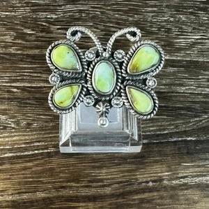 Native Southwest Sterling Silver Palomino Turquoise Butterfly Ring Sz 8.5 Adj - Picture 1 of 9