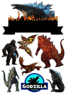 MARKENLOS Godzilla King Kong Essbar Tortenaufleger Torte Geburstag Zuckermasse +NAME