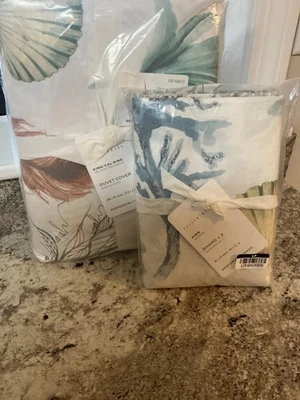 Pottery Barn Del Mar Duvet Cover King/cal king + 2  Shams Coral Sea Shells Beach - Image 1 of 3