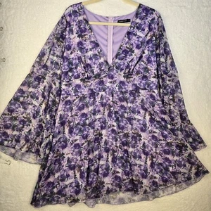 Double Crazy Babydoll Y2K Floral Mini Dress Plus 1X Lavendar Fairy Mystical Sexy - Picture 1 of 19