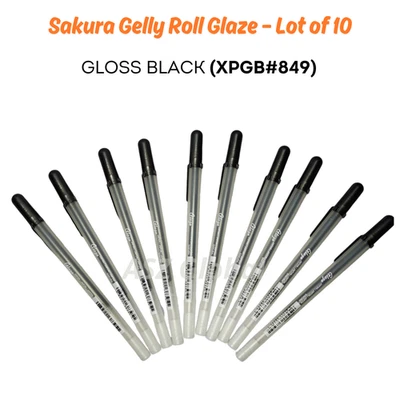 Sakura Gelly Roll Glaze #849 Gloss Black 0.8mm 3D Gel Ink Pen Lot of 10