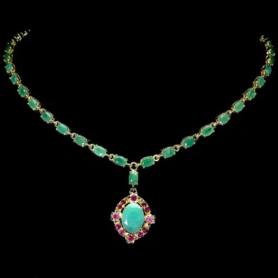 Collar de plata de ley 925 ovalado esmeralda 13x10 mm rubí piedras preciosas joyería 17 pulgadas Foto 1 de 4