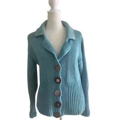 Cárdigan tejido a mano puro producto fresco SZPM azul suéter botón delantero boho artístico Foto 1 de 4