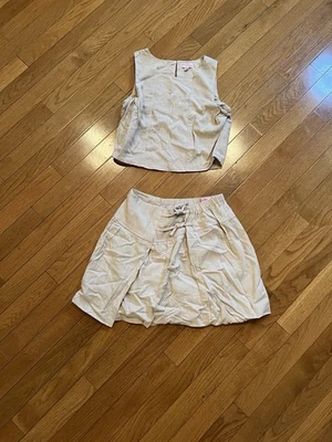 Paisley Lane Niñas Lino Dos Piezas Conjunto Sin Mangas Top Falda Beige Talla 12  Foto 1 de 4