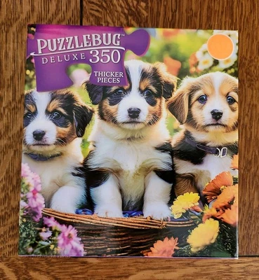 Puzzlebug Deluxe *Three Puppies in a Garden* 350 piece Jigsaw Puzzle 20x12 - Image 1 of 4