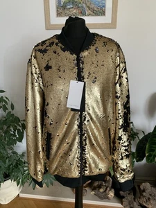 Raro Abrigo Chaqueta Bomber Zara Hombre Dorado Negro Lentejuelas NUEVO - Talla Grande - Imagen 1 de 14