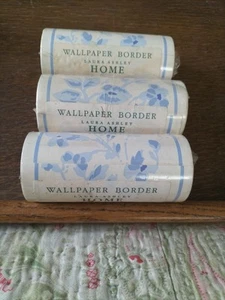 Vintage Laura Ashley Wallpaper Border X 3 Unopened as seen Floral Blue SERENADE - Picture 1 of 6