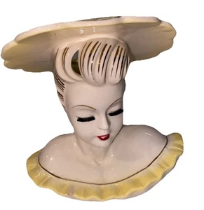 Vaso testa di donna Napco vintage cappello giallo 6” Giappone MCM - Foto 1 di 8