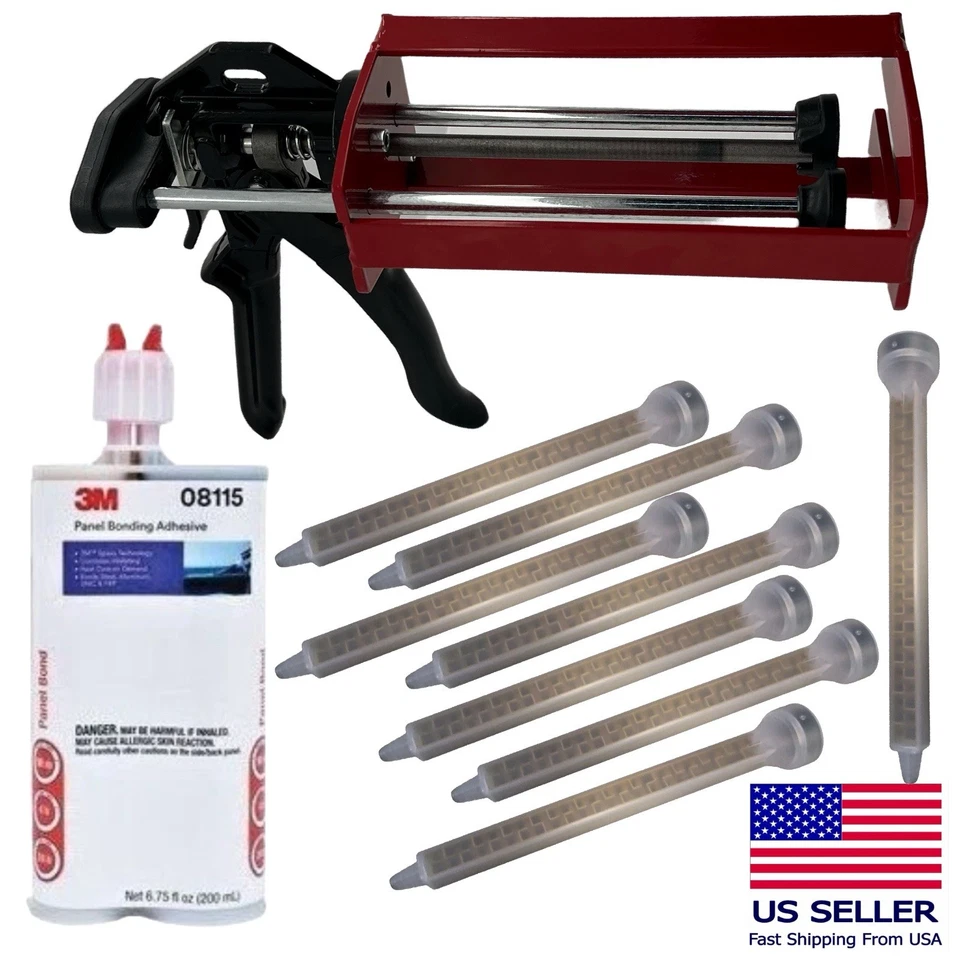 3M 08115 Panel Bond Adhesive +  Applicator Gun + 8 Mixing Nozzles Like 8193 8571 - Image 1 of 1