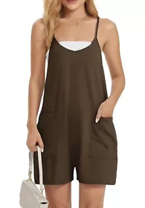 Womens Summer Casual Sleeveless Rompers Loose Fit Strap Shorts Jumpsuit Size M - Picture 1 of 6