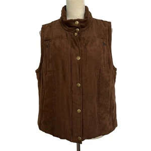Relativity Vest Faux Suede Brown Quilted Padded Sleeveless Jacket Women XL - Picture 1 of 11