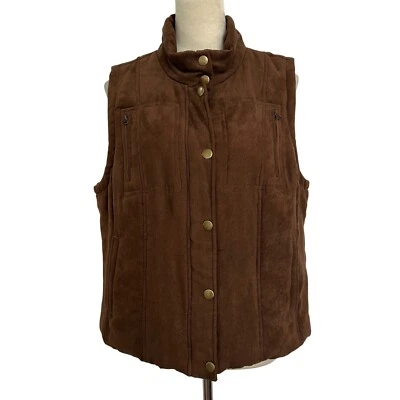 Relativity Vest Faux Suede Brown Quilted Padded Sleeveless Jacket Women XL - Image 1 of 4