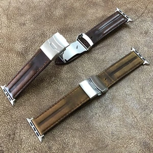 Cinturino orologio Apple Watch tutte le serie pelle marrone oleosa chiusura deployante A143 - Foto 1 di 6