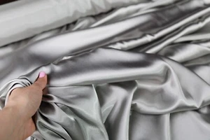 Platinum Gray Satin Charmeuse Fabric By The Yard 606 - Picture 1 of 16