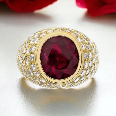 Piedras preciosas de rubí con anillo chapado en oro de plata de ley 925 para hombre #BL93 Foto 1 de 4