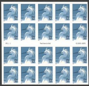 2004 US Scott #3830a, 37c Snowy Egret Booklet Pane of 20 MNH - Picture 1 of 2