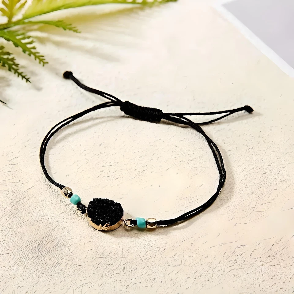 Pulsera creativa con cuentas resina trenzada joyería curativa simple negra ajustable Foto 1 de 1