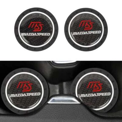 Brand New 2PCS MAZDASPEED Real Carbon Fiber Car Cup Holder Pad Water Cup Slot - Image 1 of 4