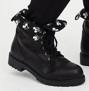 TORRID MICKEY MOUSE BLACK WHITE FOLD OVER COMBAT BOOTS SZ 12 - Picture 1 of 4