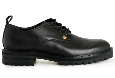 Nuevo en Caja Versace La Medusa Cuero Negro Dorado Clásico Derby Zapatos con Cordones Talla 44 EE. UU. 11 Foto 1 de 4