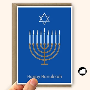 Hanukkah card menorah candles star design, message and size options - Bild 1 von 10