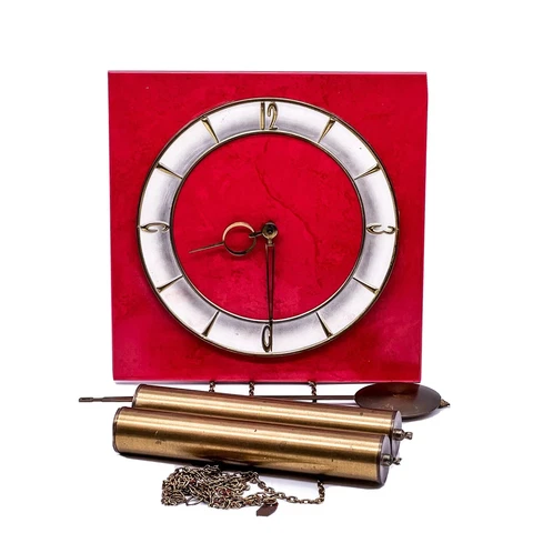 Vintage Ceramic Wall Clock With Pendulum & 2 Weights No. 465391 Mechanically Red Cover