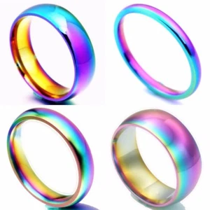 2/4/6/8mm Mystic Rainbow Band Men Women's Titanium Steel Engagement Ring Sz 5-13 - Picture 1 of 10